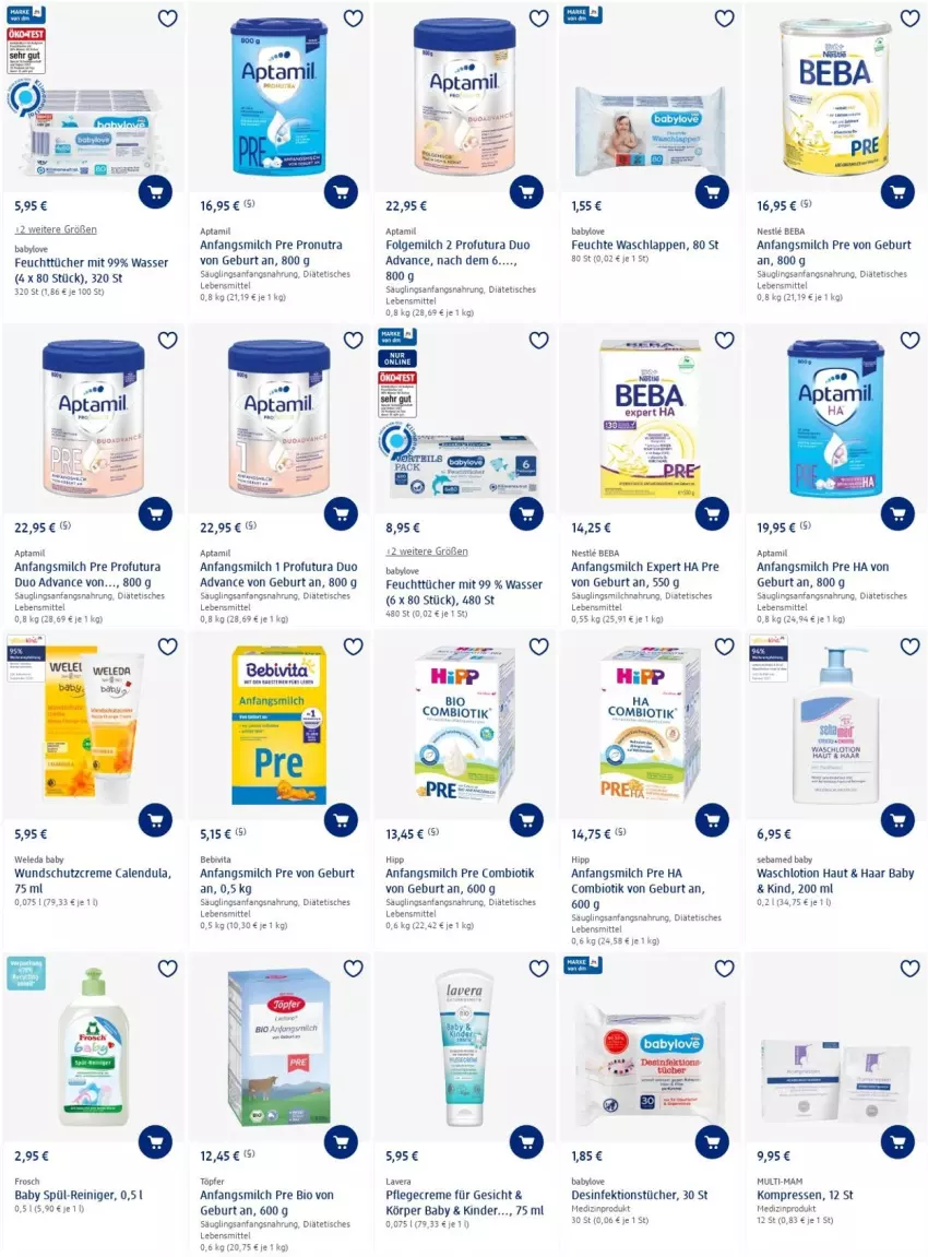 Aktueller Prospekt Dm Drogerie - Prospekte - von 14.07 bis 20.07.2022 - strona 8 - produkty: Baby Wundschutzcreme, Babylove, Beba, bebivita, bio, Calendula, creme, Desinfektion, feuchttücher, folgemilch, Frosch, hipp, Kinder, lavera, lebensmittel, LG, Lotion, mam, medizinprodukt, milch, Pflegecreme, reiniger, Schutzcreme, sebamed, Ti, tisch, tücher, vita, waschlappen, Waschlotion, wasser, weleda