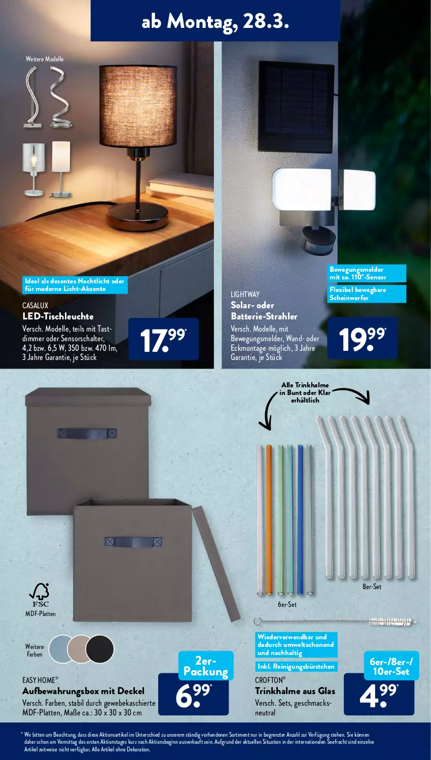 Aktueller Prospekt AldiSud - ALDI Aktuell - von 28.03 bis 02.04.2022 - strona 11 - produkty: alle artikel ohne dekoration, aufbewahrungsbox, batterie, Crofton, crofton®, decke, Deckel, dekoration, dell, dimmer, eis, elle, ente, gin, latte, led-tischleuchte, Leuchte, mac, Mode, Nachtlicht, Reinigung, rwe, Schal, Ti, tisch, tischleuchte, Trinkhalme, ZTE