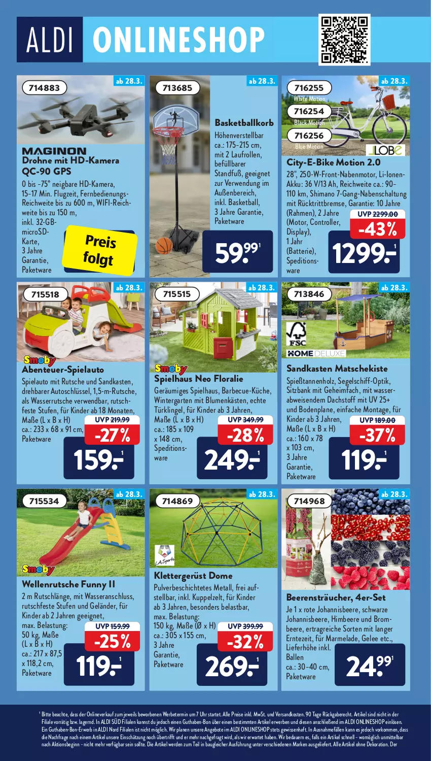 Aktueller Prospekt AldiSud - ALDI Aktuell - von 28.03 bis 02.04.2022 - strona 14 - produkty: akku, aldi, alle artikel ohne dekoration, angebot, angebote, auer, auto, ball, Bank, barbecue, batterie, Bau, beere, beeren, blume, blumen, brombeere, dekoration, Drohne, E-Bike, eis, elle, ente, erde, fernbedienung, Garten, gelee, gin, GPS, himbeer, himbeere, Holz, johannisbeere, kamera, Kinder, korb, küche, Kuppelzelt, lack, LG, marmelade, microsd, ndk, reis, Roller, rücktrittbremse, rwe, Sandkasten, Schal, shimano, sitzbank, Ti, uhr, wasser, wasserrutsche, Zelt