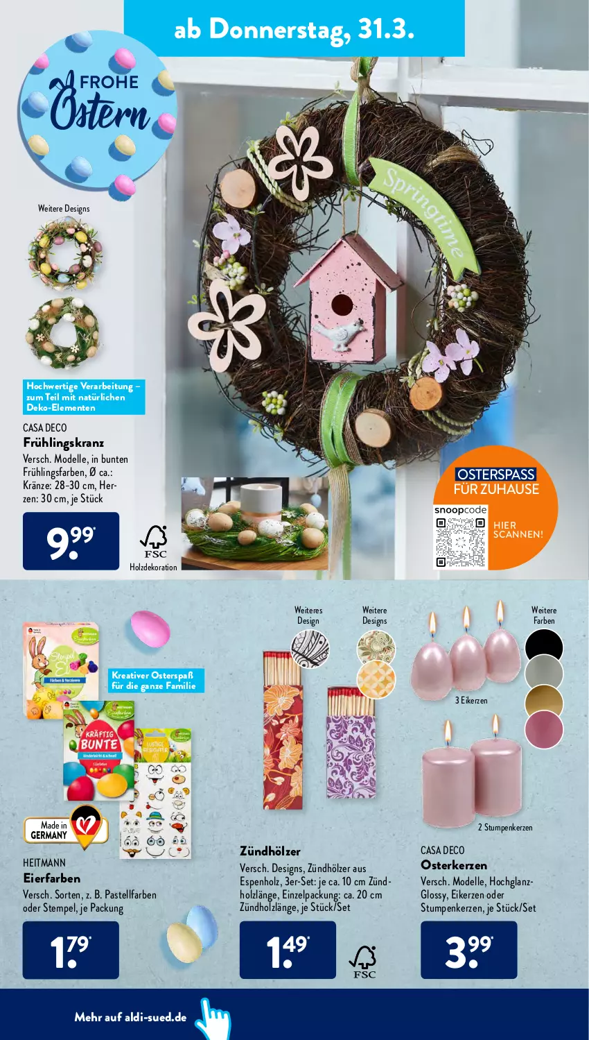 Aktueller Prospekt AldiSud - ALDI Aktuell - von 28.03 bis 02.04.2022 - strona 18 - produkty: aldi, casa deco, dekoration, dell, eier, elle, ente, heitmann, hochglanz, Holz, kerze, Kranz, Mode, Ti