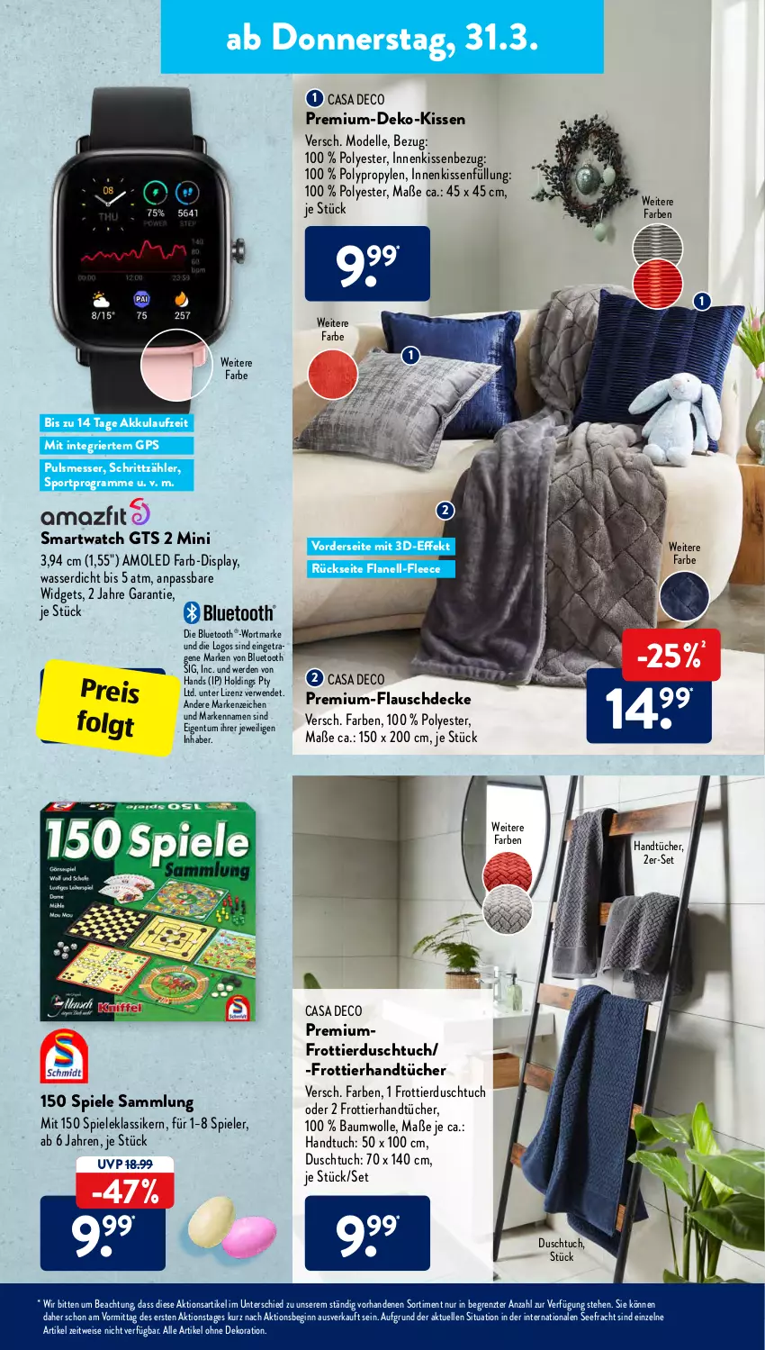 Aktueller Prospekt AldiSud - ALDI Aktuell - von 28.03 bis 02.04.2022 - strona 21 - produkty: akku, alle artikel ohne dekoration, Bau, baumwolle, casa deco, decke, dekoration, dell, duschtuch, eis, elle, erde, gin, GPS, handtuch, handtücher, kissen, Kissenbezug, LG, messer, Mode, reis, rwe, senf, smartwatch, Spiele, Sport, Ti, tuc, tücher, wasser, wolle, ZTE