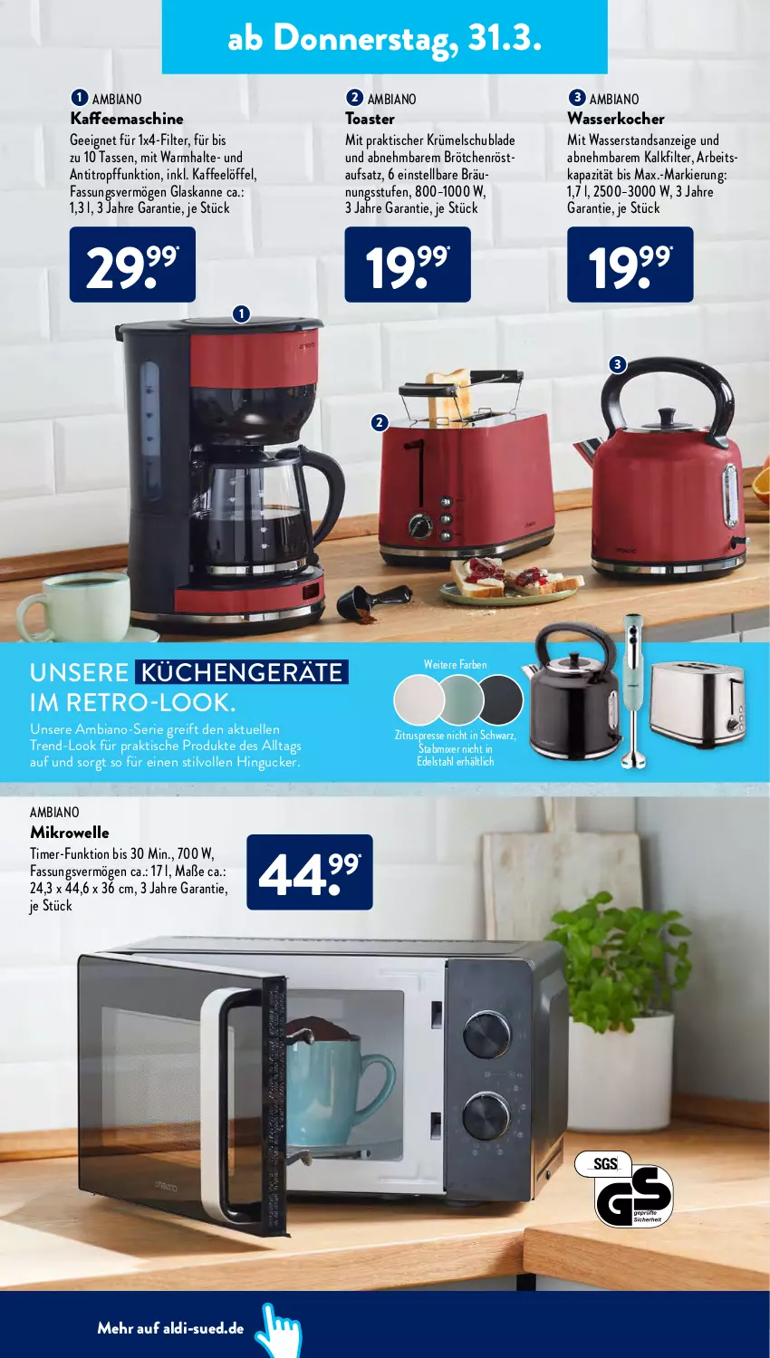 Aktueller Prospekt AldiSud - ALDI Aktuell - von 28.03 bis 02.04.2022 - strona 22 - produkty: aldi, ambia, brötchen, edelstahl, elle, kaffee, kaffeemaschine, Kocher, küche, Küchen, Löffel, mikrowelle, Mixer, stabmixer, tasse, Ti, timer, tisch, toast, toaster, wasser, wasserkocher, Zitruspresse