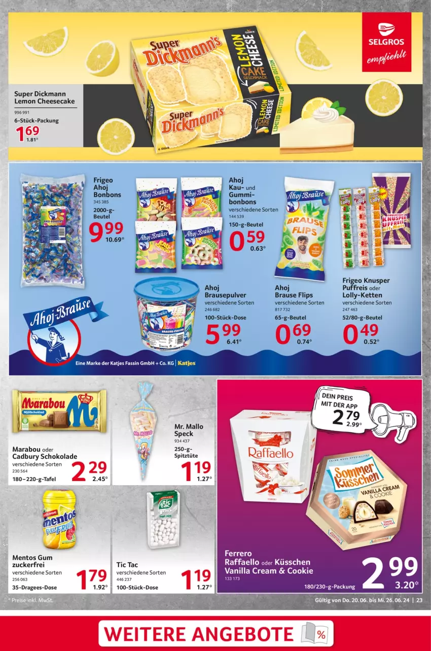 Aktueller Prospekt Selgros - Food - von 20.06 bis 26.06.2024 - strona 23 - produkty: angebot, angebote, beutel, bonbons, brause, cheesecake, cookie, eis, Kette, LG, mentos, raffaello, reis, Ti, zucker