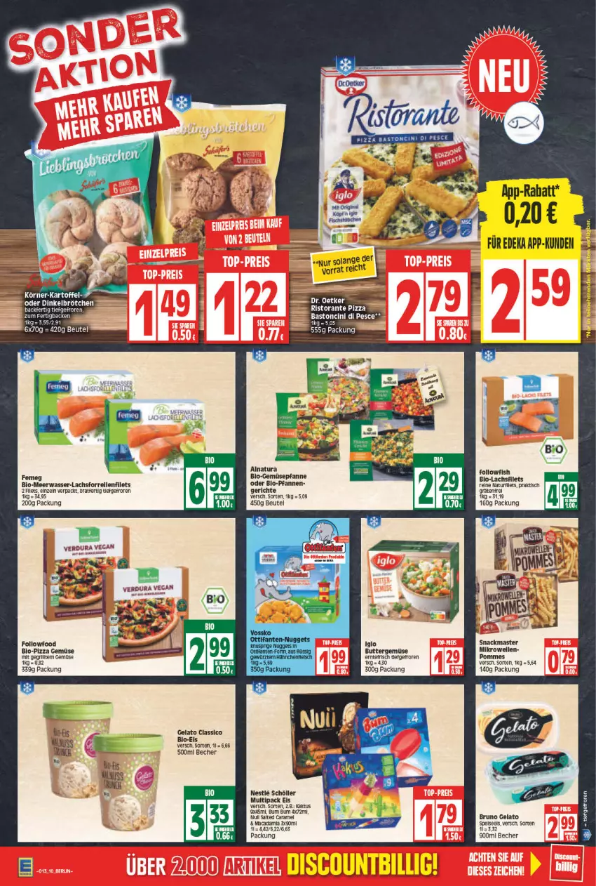 Aktueller Prospekt Edeka - Angebote der Woche - von 28.03 bis 02.04.2022 - strona 10 - produkty: Becher, beutel, bio, Bio-Gemüse, bruno gelato, butter, caramel, cin, classico, deka, eis, elle, femeg, filet, filets, followfish, grill, kartoffel, lachs, mac, Meerwasser, mikrowelle, natur, pfanne, pfannen, pizza, pommes, rel, ristorante, ristorante pizza, Schöller, snack, Ti, tisch, wasser