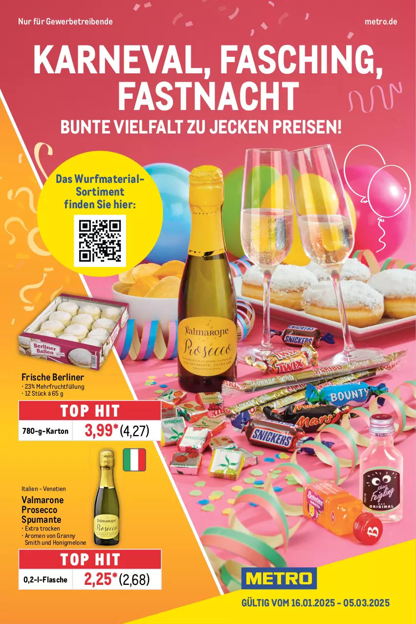 Aktueller Prospekt Metro - Karneval, Fasching, Fastnacht Spezial - von 16.01 bis 05.03.2025 - strona 1 - produkty: berliner, ecco, eis, flasche, frucht, honig, honigmelone, melone, Metro, prosecco, puma, reis, Ria, spumante, Ti