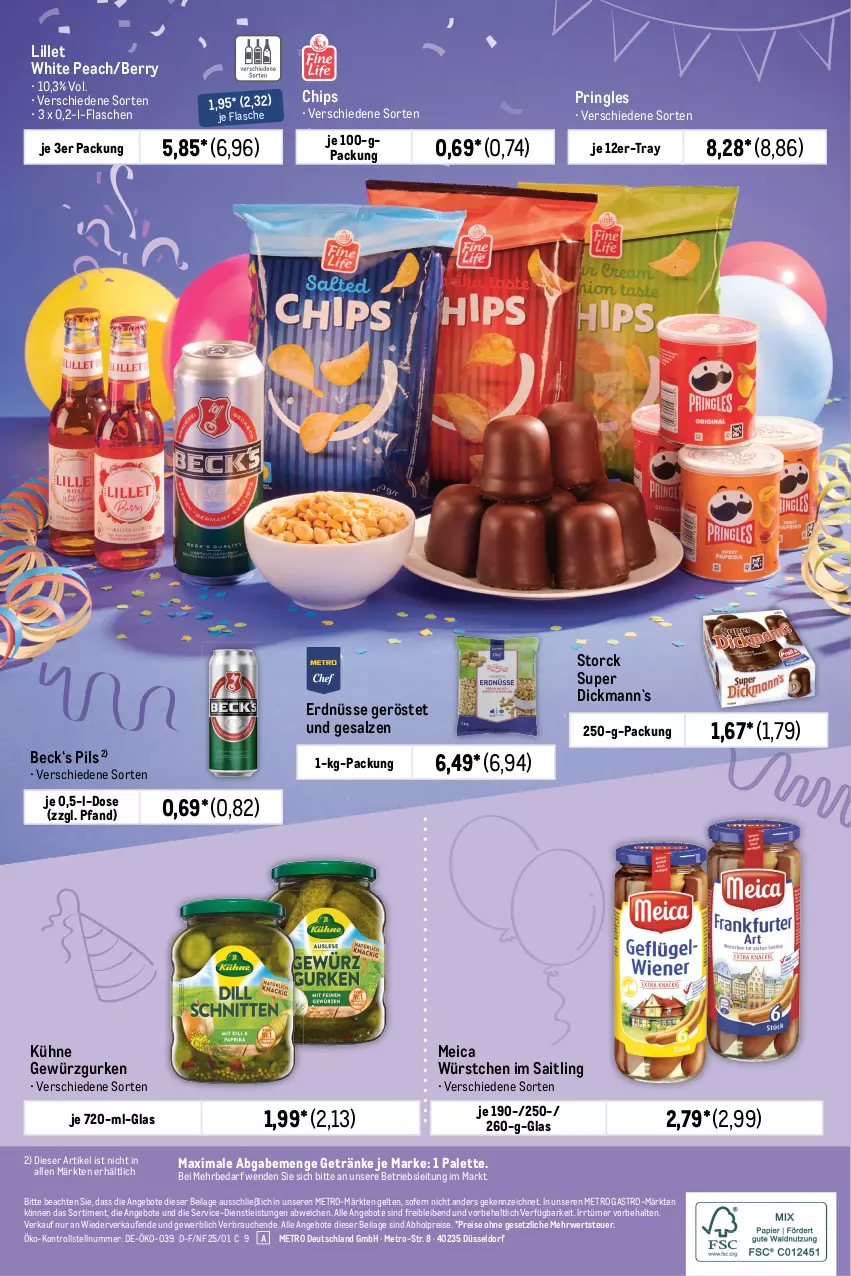 Aktueller Prospekt Metro - Karneval, Fasching, Fastnacht Spezial - von 16.01 bis 05.03.2025 - strona 12 - produkty: abholpreise, angebot, angebote, chips, eis, erdnüsse, flasche, getränk, getränke, gewürz, Gewürzgurke, gewürzgurken, gurke, gurken, ilag, Kühne, lillet, meica, Metro, metro gastro, Palette, pils, pringles, Rauch, reis, ring, rwe, salz, storck, Ti, würstchen