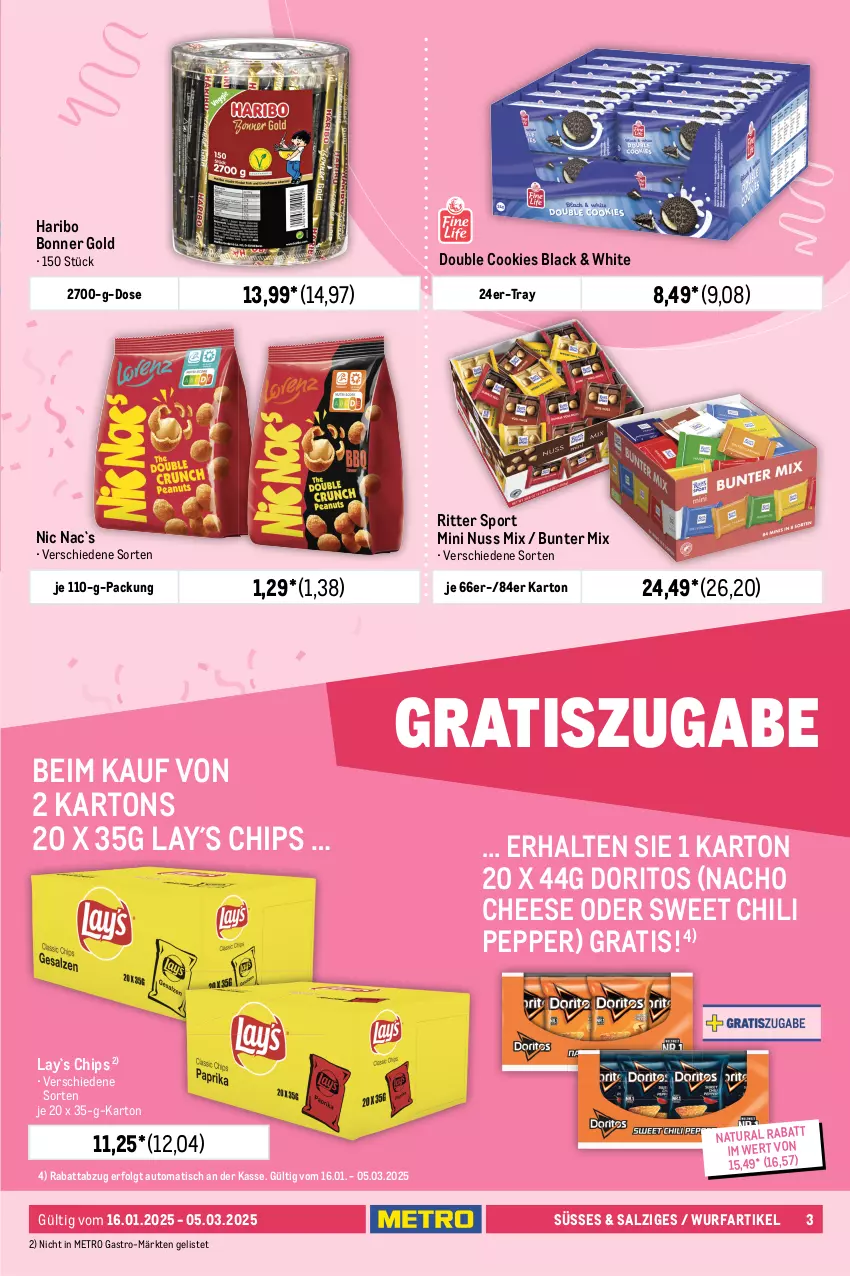 Aktueller Prospekt Metro - Karneval, Fasching, Fastnacht Spezial - von 16.01 bis 05.03.2025 - strona 3 - produkty: auto, beutel, bonbons, brause, chili, chips, cookie, cookies, Doritos, elle, frucht, Funny Frisch, haribo, karamell, lack, LG, Lutscher, mars, Metro, metro gastro, nacho, nacho cheese, natur, natura, nuss, ritter, ritter sport, salz, Sport, Ti, tisch, trauben, trolli, zucker