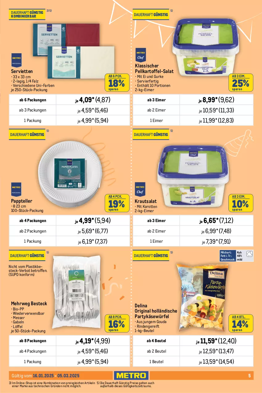 Aktueller Prospekt Metro - Karneval, Fasching, Fastnacht Spezial - von 16.01 bis 05.03.2025 - strona 5 - produkty: asti, auer, backfisch, besteck, beutel, bio, braten, dell, eimer, eis, elle, filet, filets, fisch, fische, Fischer, flasche, frikadellen, gabel, gin, gouda, gurke, heinz, karotten, kartoffel, Käse, ketchup, Kraut, krautsalat, krone, Kühne, kühne senf, Löffel, mac, marinade, matjes, Matjesfilet, messer, Metro, milch, pfeffer, Pfefferbeißer, reis, rind, rwe, salat, Schal, Schale, Schere, schnitzel, schwein, schweine, schweineschnitzel, senf, Serviette, servietten, teller, Ti, tomato ketchup, wein, weine, wiener, wiener würstchen, Wild, würfel, würstchen