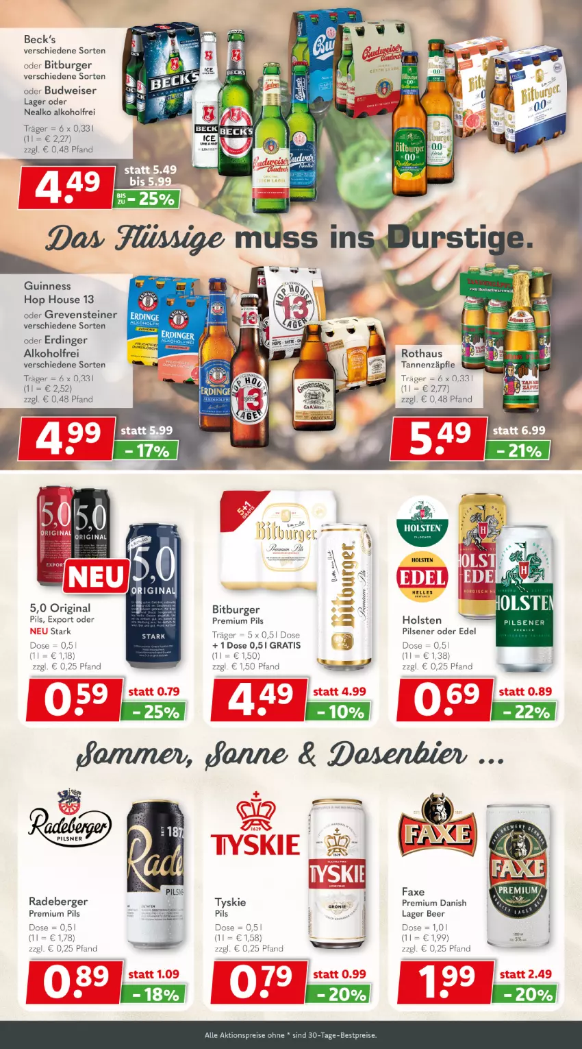 Aktueller Prospekt Getraenkeland - von 22.07 bis 03.08.2024 - strona 4 - produkty: aktionspreis, alkohol, axe, Berger, bestpreis, bestpreise, bitburger, boss, budweiser, burger, eis, elle, erdinger, gin, grevensteiner, Guinness, holsten, holsten pilsener, pils, pilsener, premium pils, radeberger, reis, steiner, Ti, tyskie