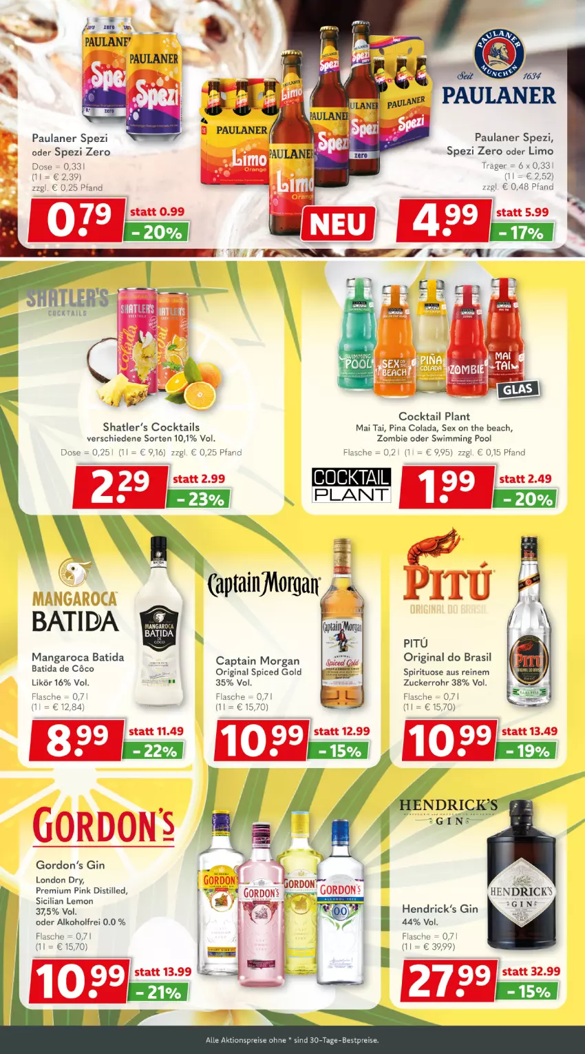 Aktueller Prospekt Getraenkeland - von 22.07 bis 03.08.2024 - strona 7 - produkty: aktionspreis, alkohol, batida, bestpreis, bestpreise, Cap, captain morgan, cocktail, cocktails, cola, eis, flasche, gin, gordon, Gordon’s, gordons, likör, limo, london dry, mangaroca, original spiced gold, Paula, paulaner, pool, reis, Spezi, Ti, zucker