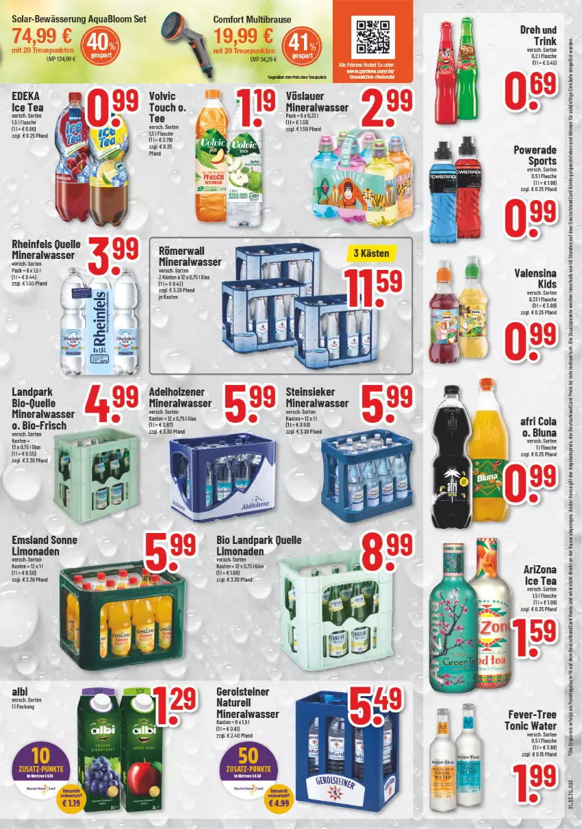 Aktueller Prospekt Trinkgut - von 31.07 bis 05.08.2023 - strona 3 - produkty: adelholzener, Afri Cola, Alwa, angebot, angebotspreis, aqua, auer, bio, brause, cola, deka, deutschland card, deutschlandcard, eis, elle, erde, fever-tree, flasche, gerolsteine, gerolsteiner, Holz, ice tea, LG, limo, limonade, limonaden, mineralwasser, natur, reis, rel, rheinfels quelle, Sport, steiner, Steinsieker, tee, Ti, tonic, tonic water, volvic, vöslauer, wasser