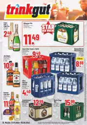 Gazetka promocyjna Trinkgut - Gazetka - ważna od 05.08 do 05.08.2023 - strona 1 - produkty: Alwa, angebot, angebotspreis, bier, bitburger, bitburger pils, bourbon, bourbon whiskey, burger, burgwallbronn, coca-cola, cola, deka, deutschlandcard, eis, erde, fanta, flasche, franziskaner, jim beam, LG, mineralwasser, pils, reis, rum, sekt, sprite, Ti, tuc, uhr, vilsa, wasser, weissbier, whiskey