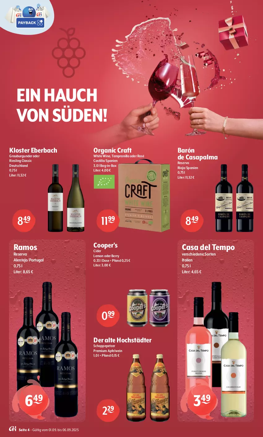 Aktueller Prospekt Getraenke Hoffmann - Prospekte - von 01.09 bis 06.09.2025 - strona 4 - produkty: apfel, apfelwein, asti, bag-in-box, burgunder, cider, ente, grauburgunder, Kloster Eberbach, Organic Craft, riesling, rioja, Tempo, tempranillo, Ti, wein