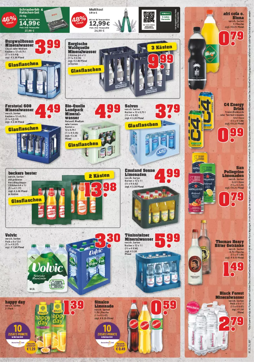 Aktueller Prospekt Trinkgut - von 14.02 bis 19.02.2022 - strona 3 - produkty: Afri Cola, Alwa, angebot, angebotspreis, Beckers Bester, bio, black forest, bosch, Calcium, cola, deutschlandcard, eis, elle, erde, flasche, Forstetal, getränk, getränke, glasflasche, lack, LG, limo, limonade, limonaden, mineralwasser, natur, reis, rel, san pellegrino, sinalco, steiner, thomas henry, Ti, volvic, Waldquelle, wasser