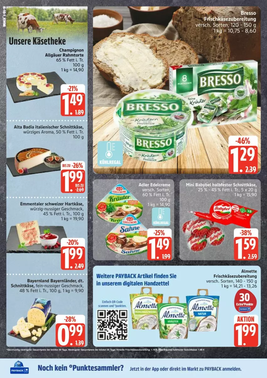 Aktueller Prospekt Edeka - Prospekte - von 15.09 bis 20.09.2025 - strona 10 - produkty: almette, babybel, Bad, champignon, eis, emmentaler, fisch, frischkäse, frischkäsezubereitung, hartkäse, Käse, käsetheke, LG, mac, Mett, nuss, payback, reis, schnittkäse, schweizer hartkäse, tesa, Ti, torte, ZTE