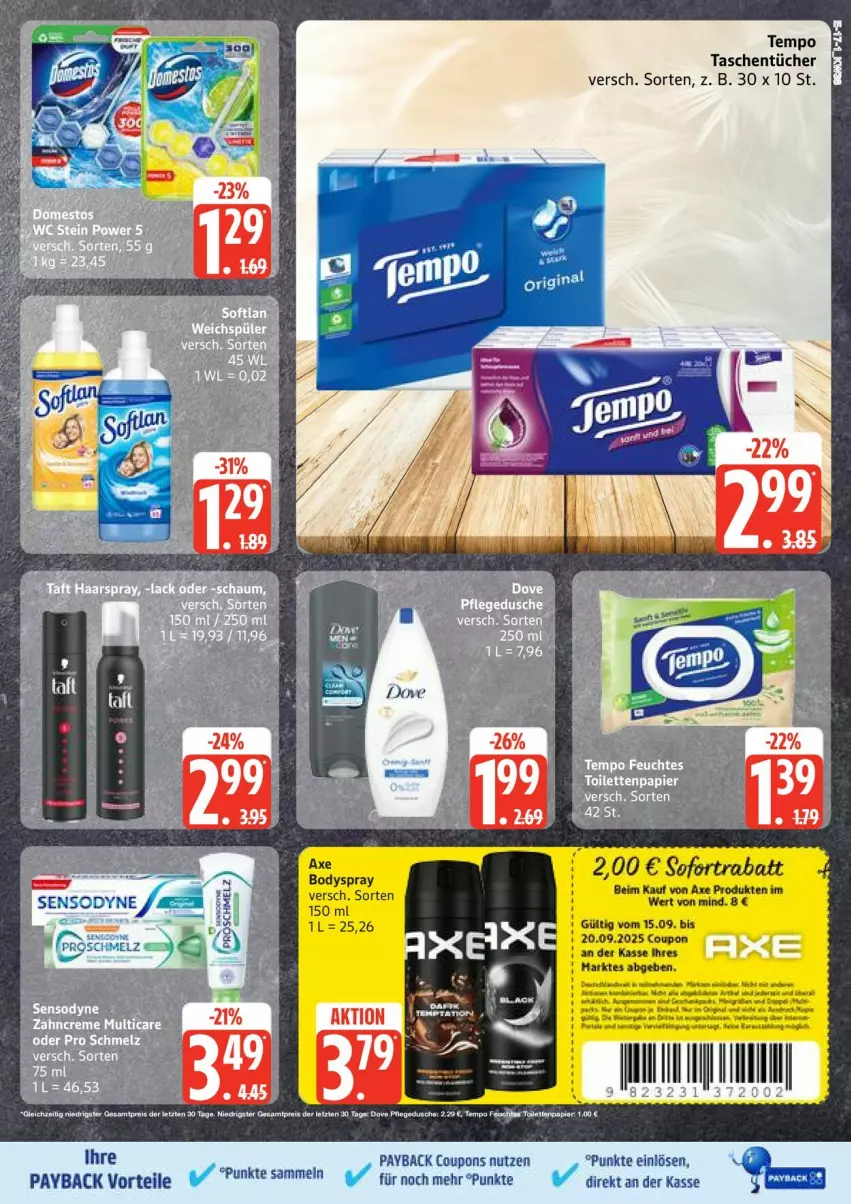 Aktueller Prospekt Edeka - Prospekte - von 15.09 bis 20.09.2025 - strona 17 - produkty: coupon, coupons, ente, payback, Tasche, taschen, taschentücher, Tempo, tücher