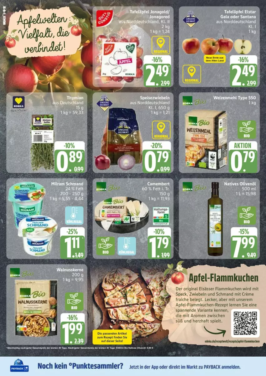 Aktueller Prospekt Edeka - Prospekte - von 15.09 bis 20.09.2025 - strona 6 - produkty: apfel, bio, deka, edeka bio, eis, flammkuchen, gin, kuchen, lamm, mehl, ndk, nuss, olive, oliven, payback, reis, rezept, rezepte, Ria, schmand, Speck, tesa, Ti, walnuss, walnusskerne, weizenmehl, ZTE, zwiebel, zwiebeln