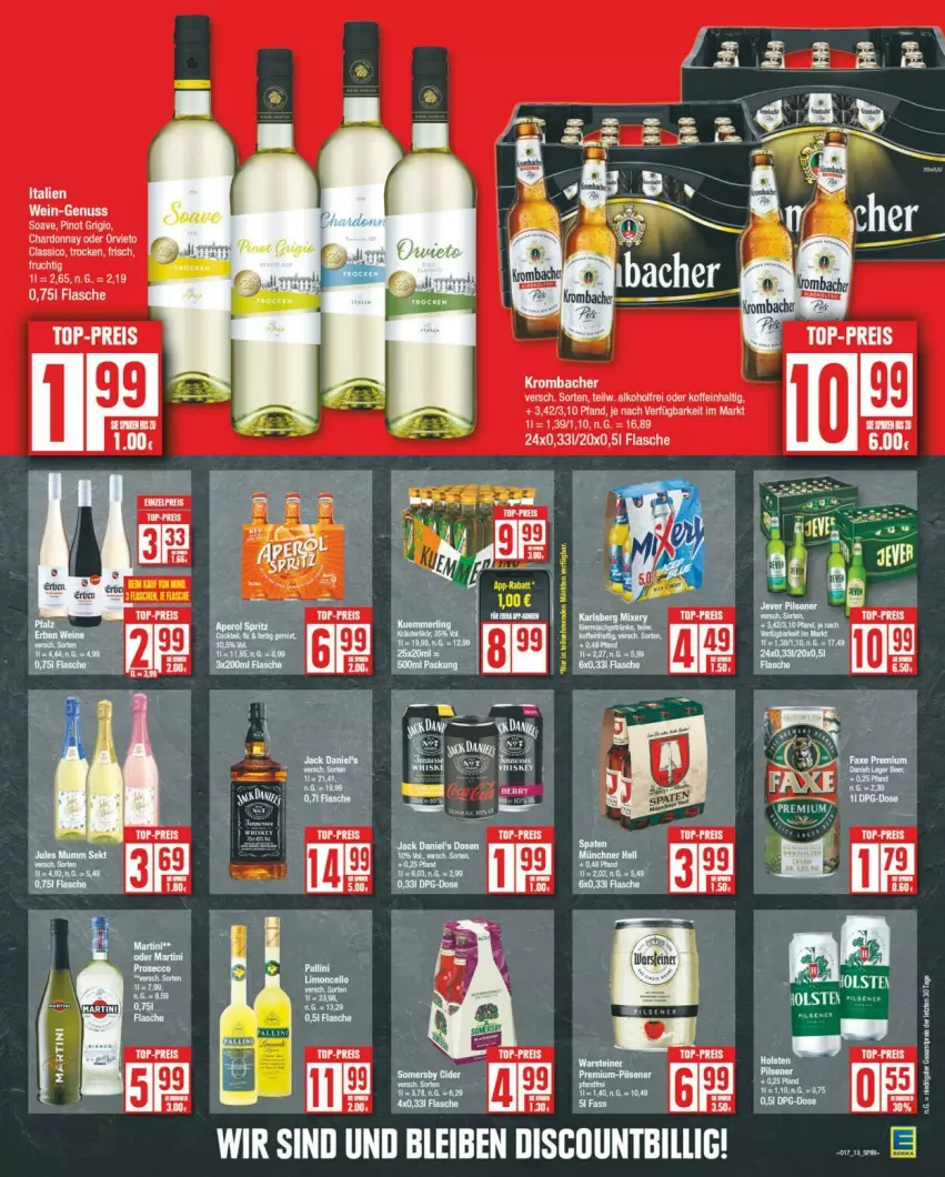 Aktueller Prospekt Edeka - Prospekte - von 20.04 bis 27.04.2024 - strona 13 - produkty: classico, discount, eis, fisch, holsten, holsten pilsener, krombache, krombacher, pils, pilsener, reis, top-preis, tuner