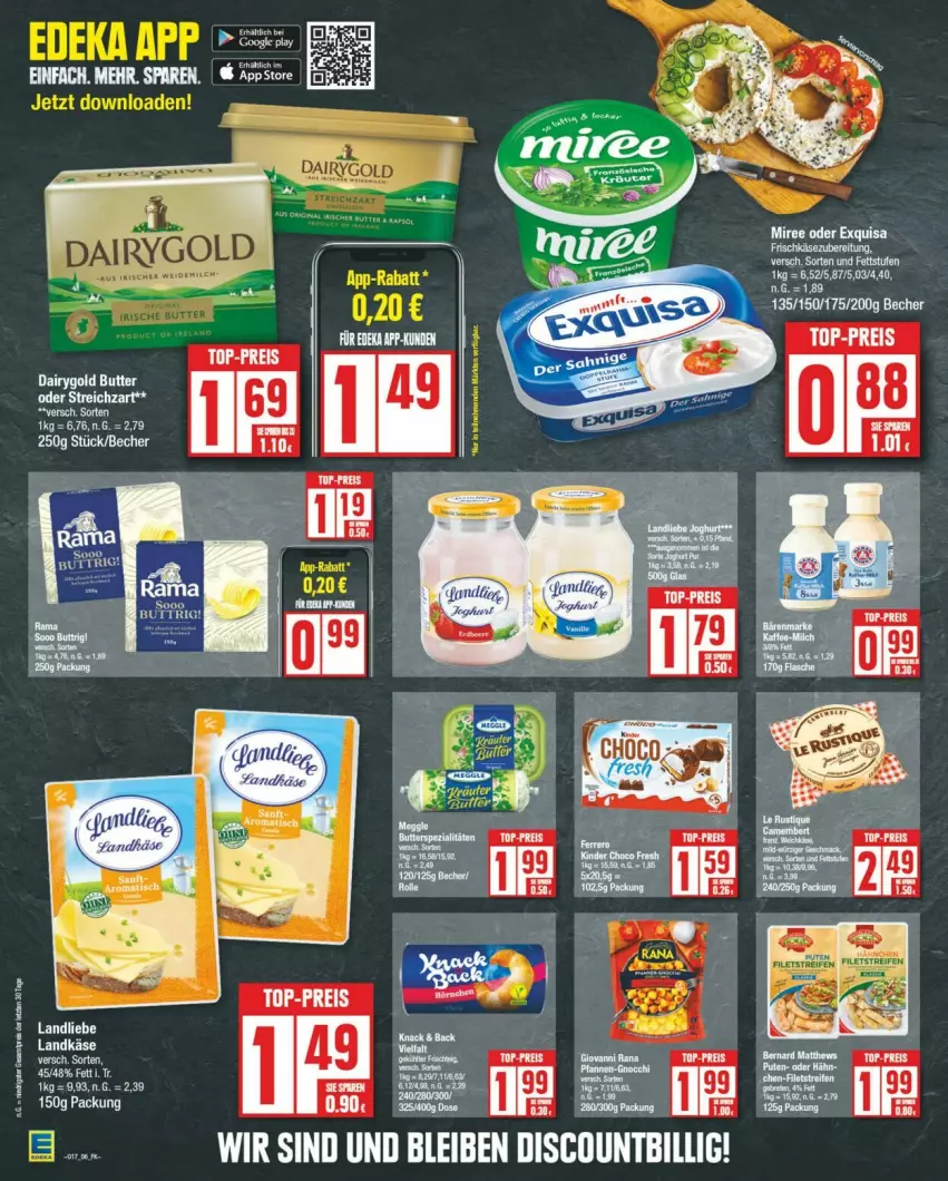 Aktueller Prospekt Edeka - Prospekte - von 20.04 bis 27.04.2024 - strona 6 - produkty: butter, Dairygold, eis, exquisa, giovanni rana, landliebe, miree, Rana, reis, Streichzart, top-preis