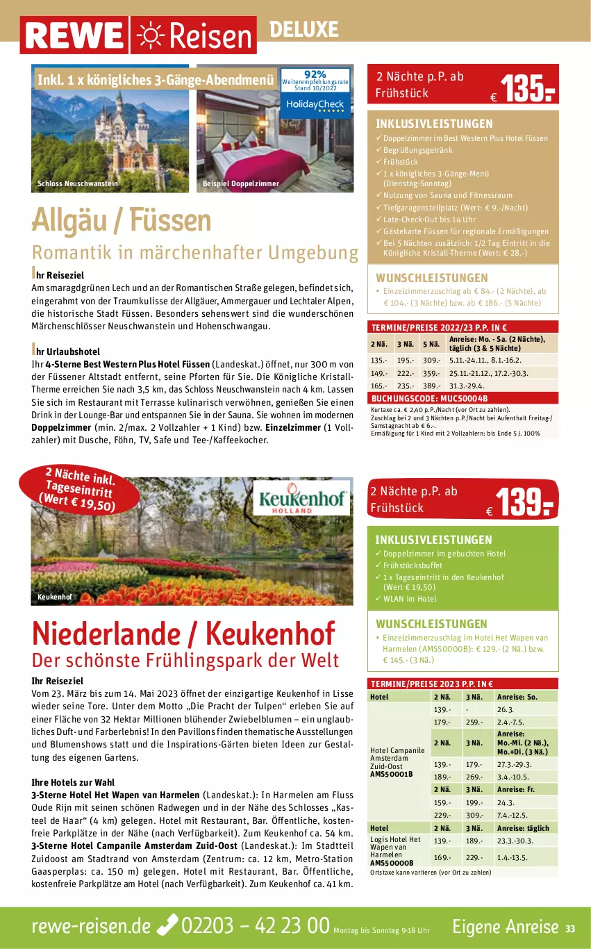 Aktueller Prospekt Rewe Reisen - Reiseprospekt - von 28.10 bis 30.12.2022 - strona 33 - produkty: auer, axe, blume, blumen, buch, drink, dusche, eier, eis, Garten, getränk, inklusivleistungen, kaffee, Kocher, kurtaxe, LG, lion, Metro, Mode, pavillon, reis, rum, tee, Ti, tisch, uhr, Weste, zwiebel