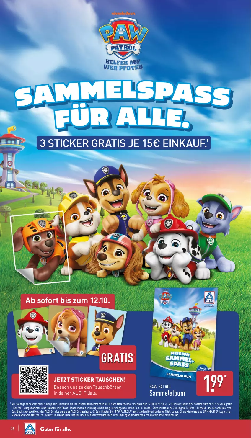 Aktueller Prospekt Aldi Nord - Von Montag - von 29.09 bis 04.10.2025 - strona 26 - produkty: aldi, buch, deo, eis, gutschein, HP, Liege, Paw Patrol, reis, telefon, Ti, Tüte