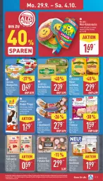 Gazetka promocyjna Aldi Nord - Von Montag - Gazetka - ważna od 04.10 do 04.10.2025 - strona 5 - produkty: Becher, beutel, butter, ehrmann, eier, eis, ferrero, finesse, fleisch, fleischwurst, Garten, gin, gouda, grandessa, herta, herta finesse, Käse, käsescheiben, kerrygold, Kinder, kinder pingui, konfitüre, leerdammer, milch, natur, obst, obstgarten, pingui, schoko, snack, snacks, Ti, wurst, ZTE, zucker