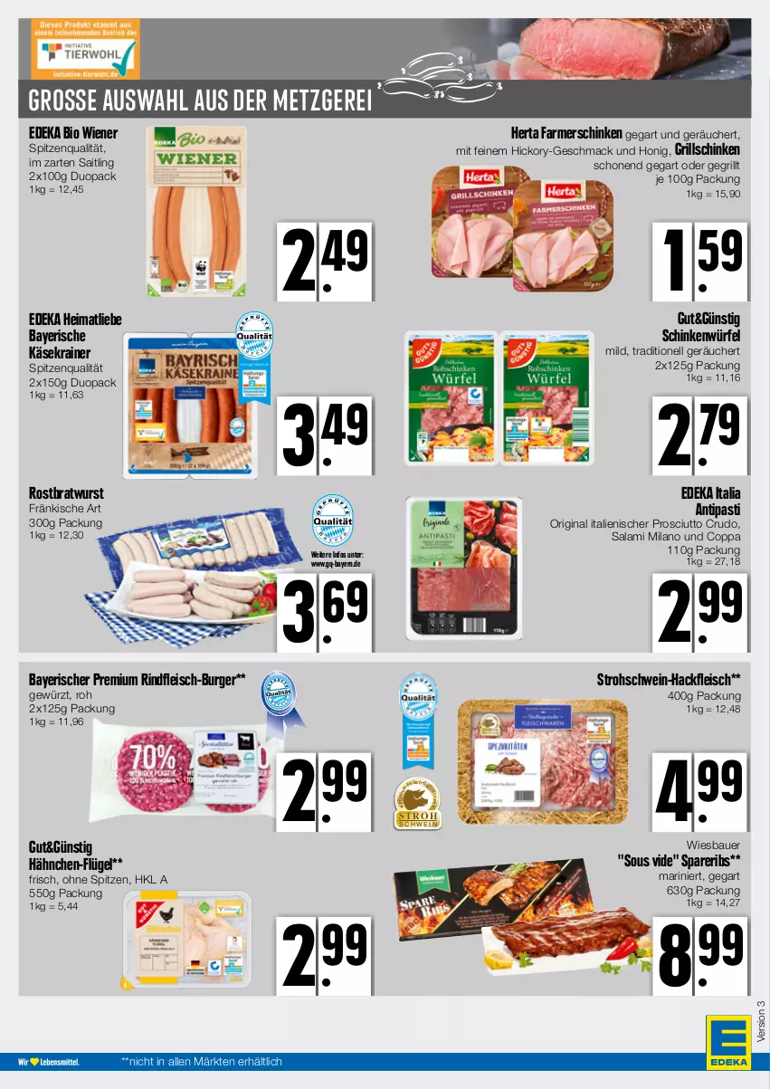 Aktueller Prospekt Edeka - Angebote der Woche - von 25.09 bis 30.09.2023 - strona 4 - produkty: antipasti, asti, auer, Bau, Bauer, bio, bratwurst, burger, deka, edeka bio, edeka italia, eis, farmerschinken, fleisch, gewürz, gin, grill, hackfleisch, herta, honig, im zarten saitling, Käse, Käsekrainer, mac, prosciutto, prosciutto crudo, rind, rindfleisch, rostbratwurst, salami, schinken, schwein, spareribs, spitzenqualität, Ti, wein, wiener, wiesbauer, würfel, wurst