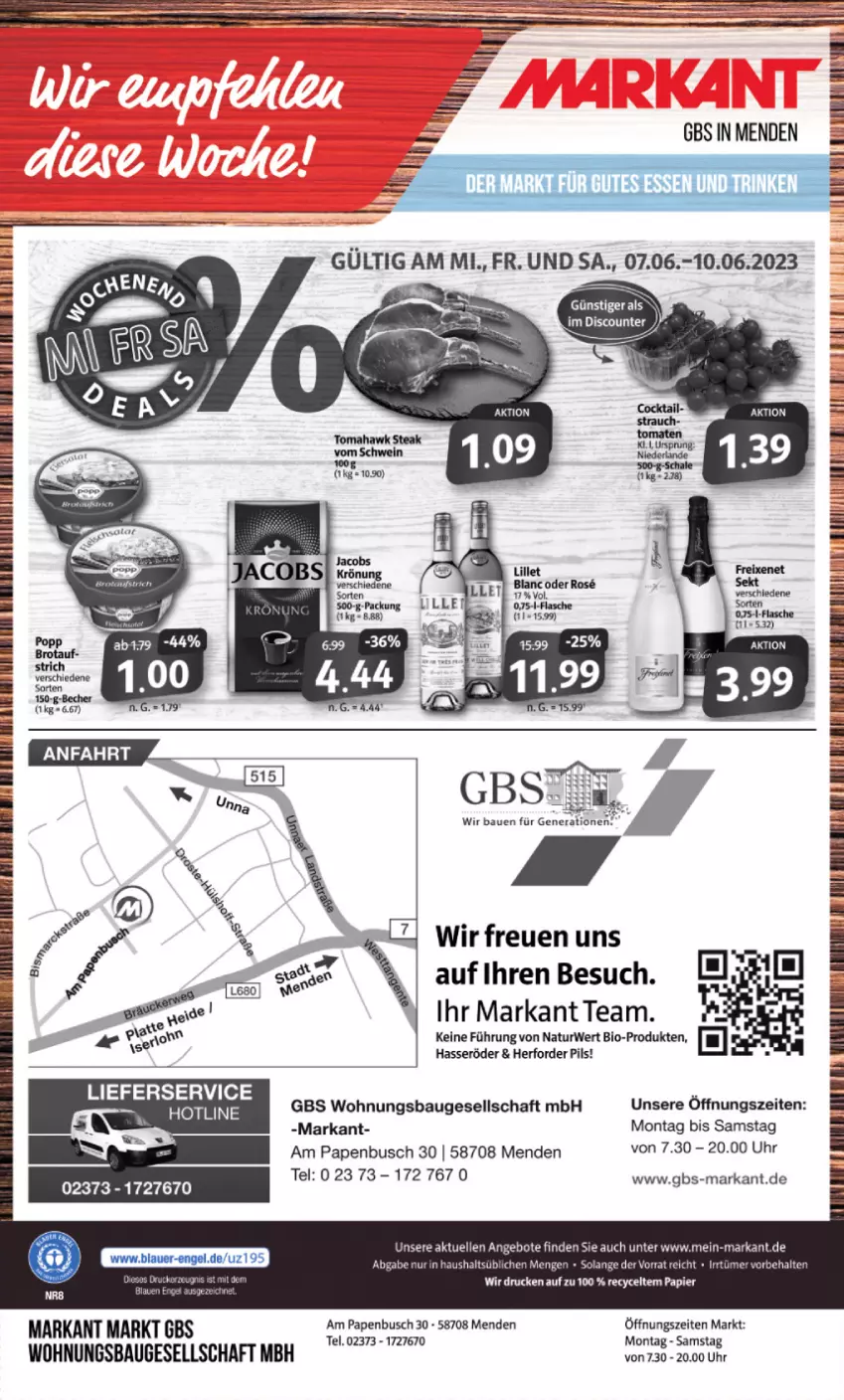 Aktueller Prospekt Markant - Prospekte - von 05.06 bis 10.06.2023 - strona 12 - produkty: angebot, angebote, Bau, Bebe, Becher, bio, brot, elle, erde, hasseröder, lieferservice, lillet, natur, pils, rwe, schwein, steak, Ti, uhr, wein