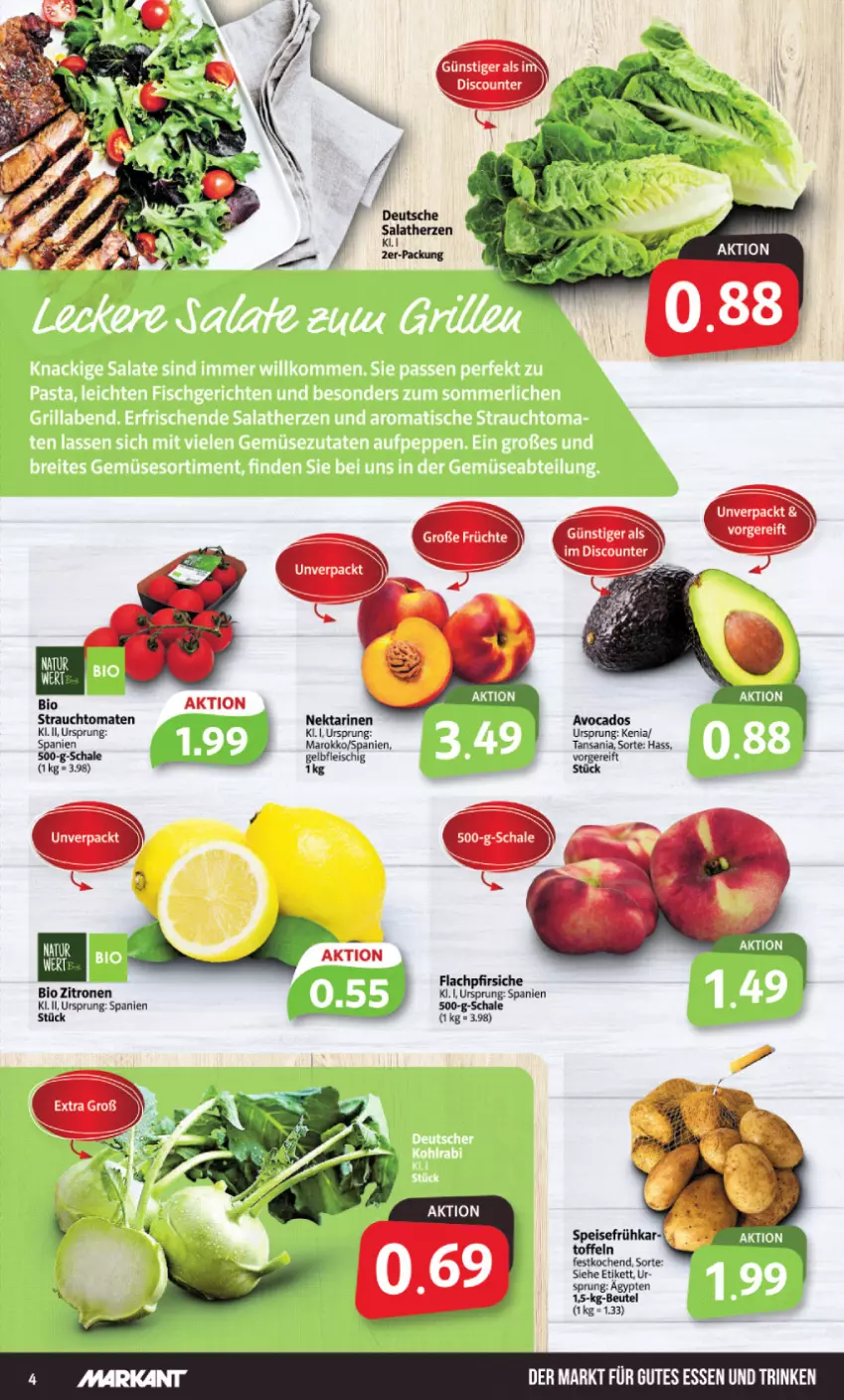 Aktueller Prospekt Markant - Prospekte - von 05.06 bis 10.06.2023 - strona 4 - produkty: avocado, avocados, beutel, bio, discount, eis, fleisch, gutes essen, HP, Nektar, nektarinen, pfirsich, pfirsiche, Rauch, Schal, Schale, strauchtomaten, Ti, tomate, tomaten, zitrone, zitronen