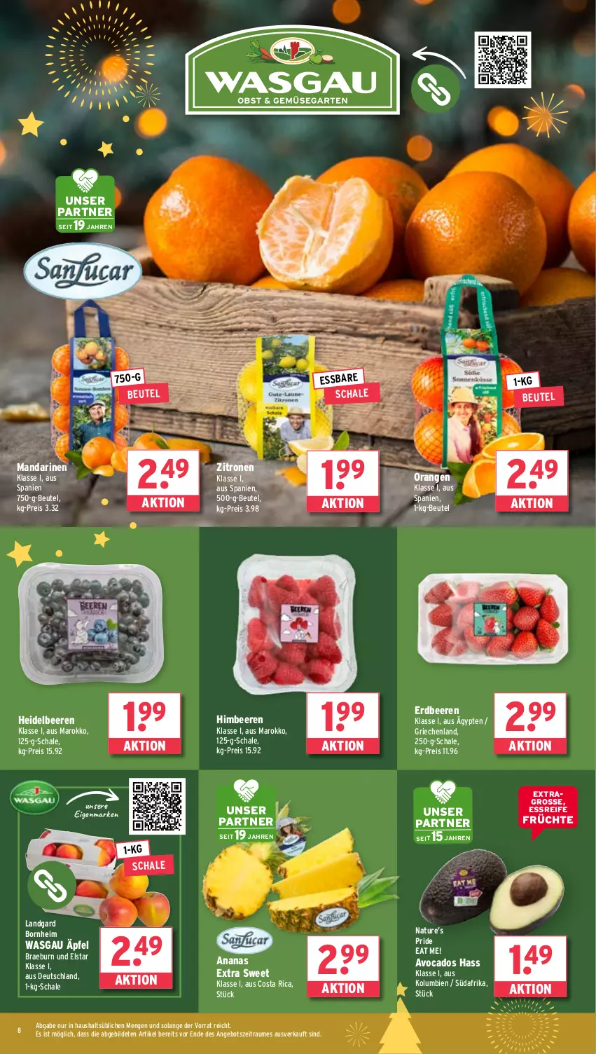 Aktueller Prospekt Wasgau - von 23.12 bis 28.12.2024 - strona 8 - produkty: ananas, angebot, avocado, avocados, beere, beeren, beutel, eis, erdbeere, erdbeeren, früchte, heidelbeere, heidelbeeren, himbeer, himbeere, himbeeren, mandarine, mandarinen, natur, orange, orangen, reis, Schal, Schale, Ti, zitrone, zitronen