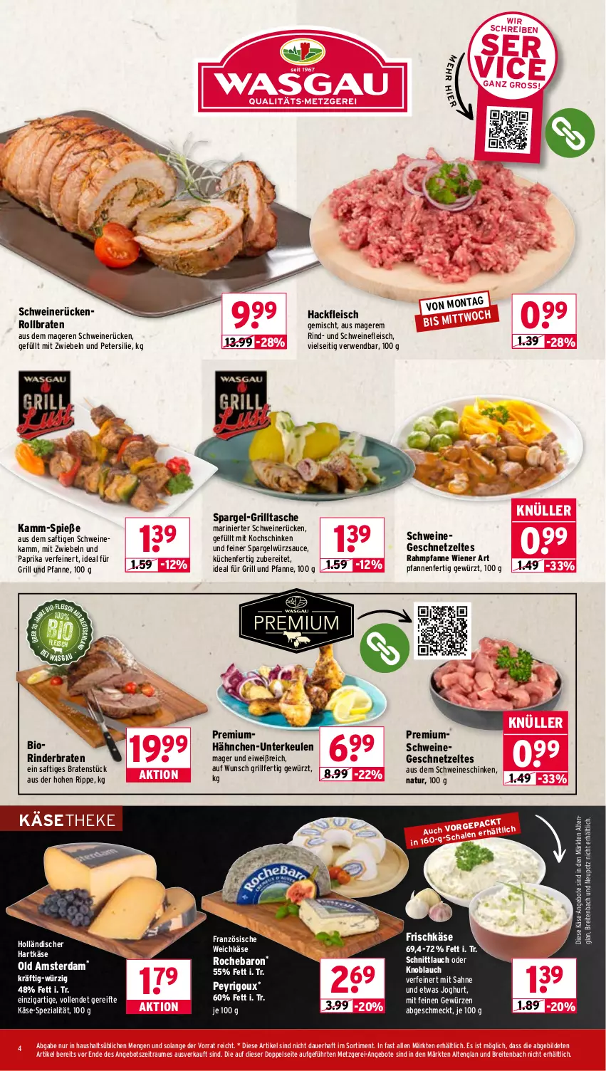 Aktueller Prospekt Wasgau - von 27.04 bis 02.05.2026 - strona 4 - produkty: angebot, angebote, auer, bio, braten, Brei, eis, fleisch, frischkäse, für grill und pfanne, geschnetzeltes, gewürz, grill, grill und pfanne, hackfleisch, hackfleisch gemischt, Hähnchen-Unterkeulen, hartkäse, ideal für grill, ideal für grill und pfanne, joghur, joghurt, Käse, käsetheke, knoblauch, kochschinken, küche, Küchen, mit zwiebeln, natur, Old Amsterdam, paprika, petersilie, pfanne, pfannen, rind, rinder, rinderbraten, rollbraten, rwe, saft, sahne, sauce, schinken, schnittlauch, schwein, schweine, schweinefleisch, schweinerücken, spargel, Spezi, Tasche, Ti, und pfanne, weichkäse, wein, weine, wiener, würzsauce, Zelt, zwiebel, zwiebeln