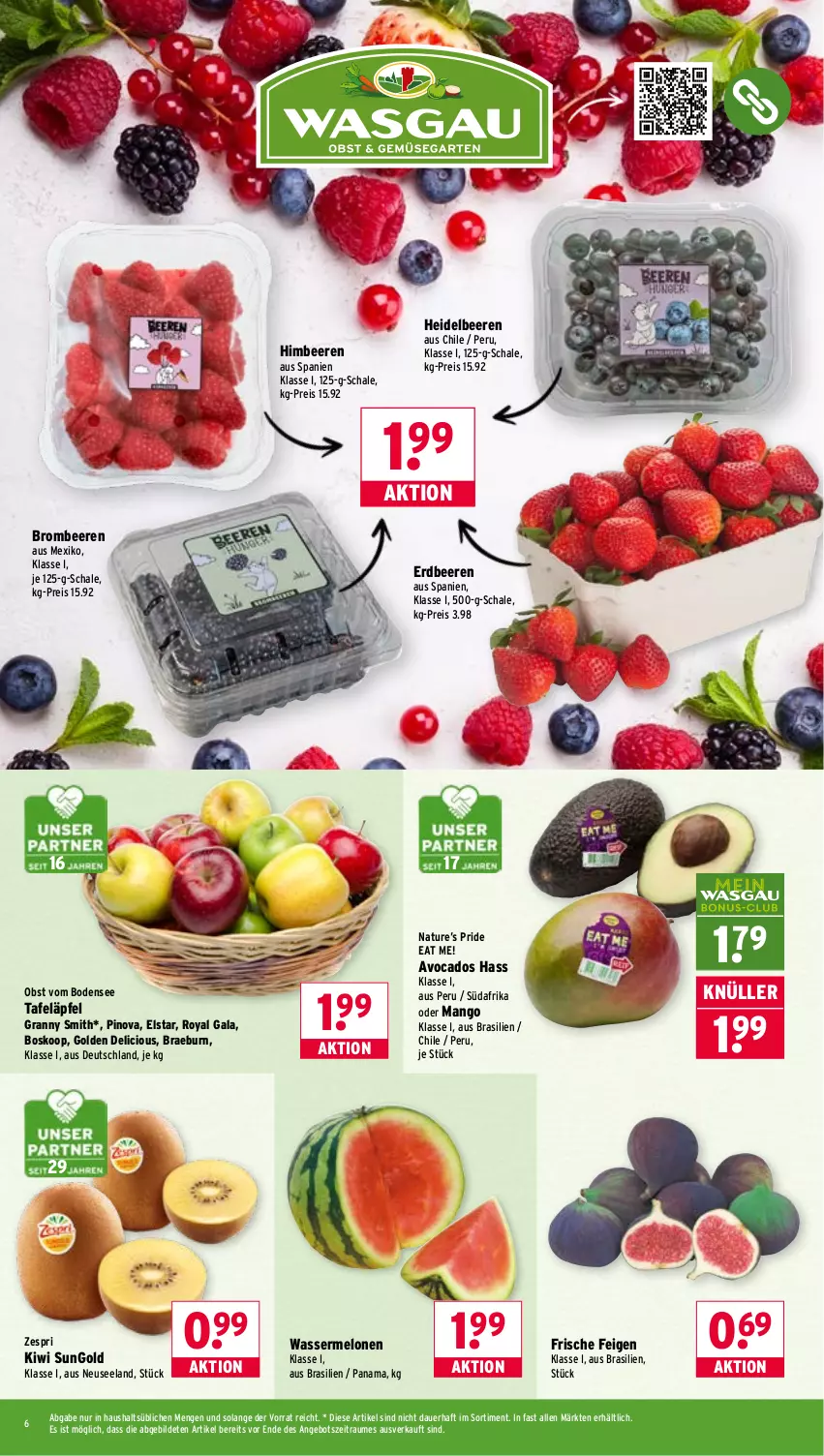 Aktueller Prospekt Wasgau - von 27.04 bis 02.05.2026 - strona 6 - produkty: angebot, auer, avocado, avocados, beere, beeren, brombeere, brombeeren, eis, Elan, erdbeere, erdbeeren, Feigen, heidelbeere, heidelbeeren, himbeer, himbeere, himbeeren, kiwi, mango, melone, melonen, natur, obst, reis, Schal, Schale, tafeläpfel, Ti, wasser, wassermelone, wassermelonen, zespri