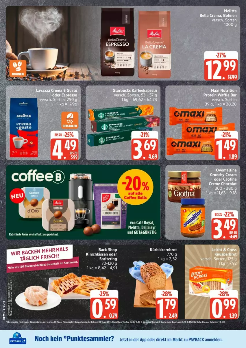 Aktueller Prospekt Edeka - Prospekte - von 28.09 bis 03.10.2026 - strona 18 - produkty: bellacrema, brot, dallmayr, eis, espresso, kirsch, kissen, Kürbis, melitta, payback, reis, ring, tee, tesa, Ti