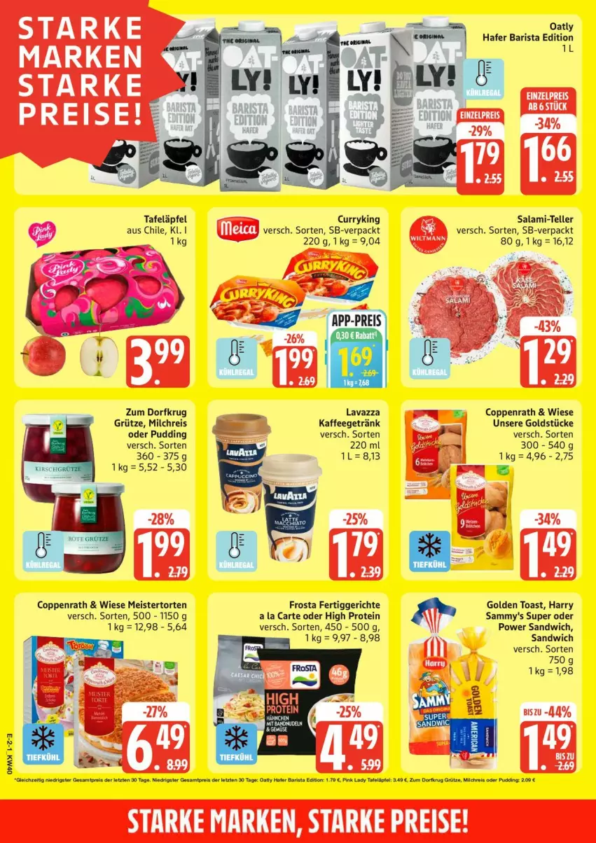 Aktueller Prospekt Edeka - Prospekte - von 28.09 bis 03.10.2026 - strona 2 - produkty: coppenrath, curry, eis, elle, fertiggericht, fertiggerichte, frosta, getränk, golden toast, Goldstücke, grütze, hafer, kaffee, lavazza, Meister, milch, milchreis, Pink Lady, pudding, reis, salami, salami-teller, sandwich, tafeläpfel, teller, Ti, toast, torte, Zum Dorfkrug