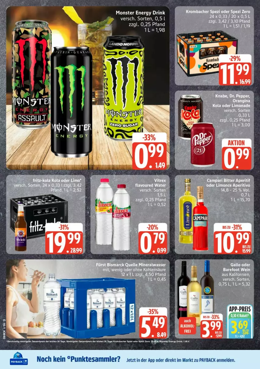 Aktueller Prospekt Edeka - Prospekte - von 28.09 bis 03.10.2026 - strona 20 - produkty: drink, eis, energy drink, krombache, krombacher, monster, Monster Energy, payback, reis, Spezi, tesa, Ti, ZTE