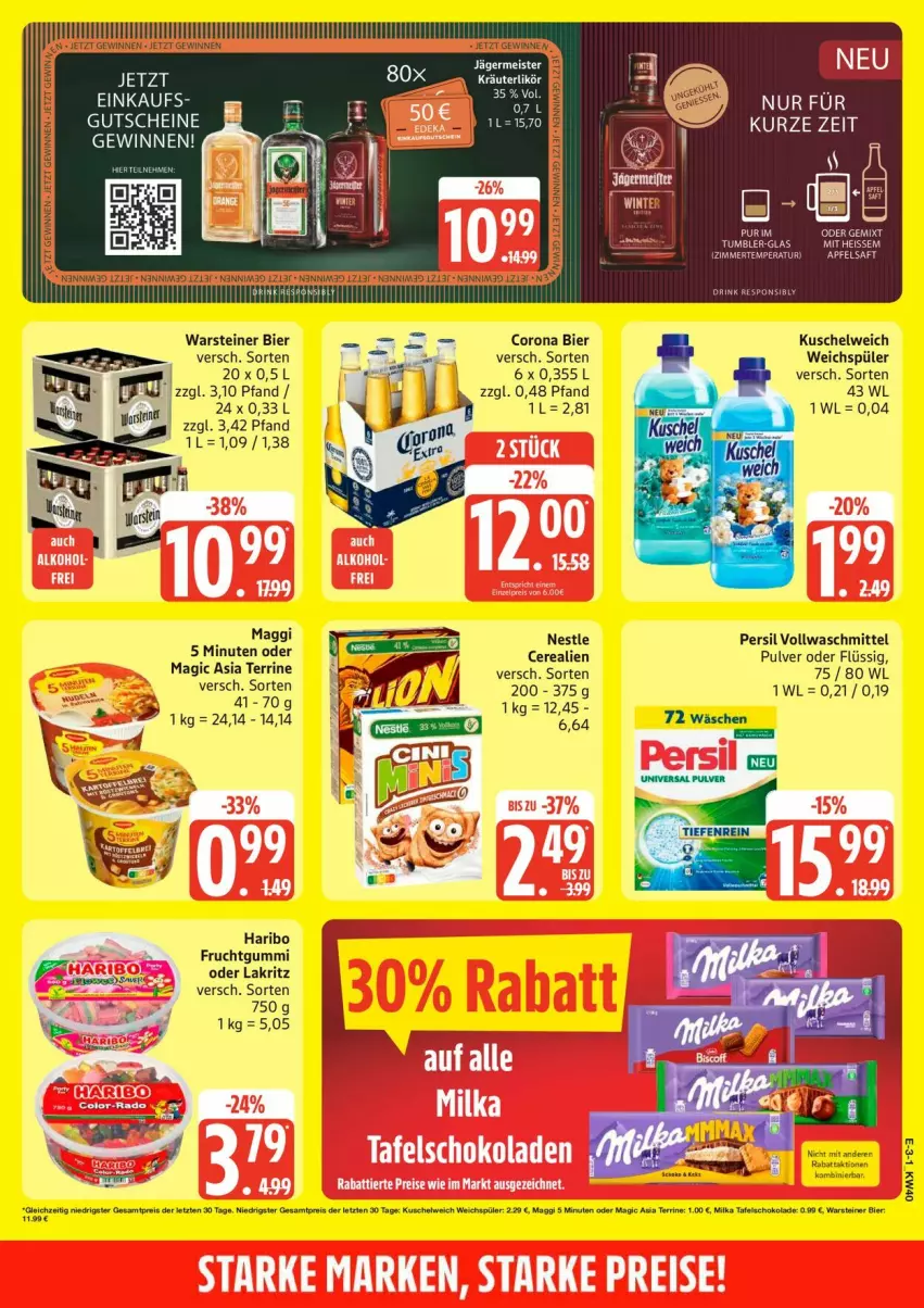 Aktueller Prospekt Edeka - Prospekte - von 28.09 bis 03.10.2026 - strona 3 - produkty: bier, cerealien, corona, eis, frucht, fruchtgummi, gutschein, gutscheine, haribo, Kuschelweich, Lakritz, maggi, milka, oder lakritz, persil, schoko, schokolade, steiner, tafelschokolade, tee, terrine, vollwaschmittel, warsteiner, waschmittel, weichspüler, ZTE
