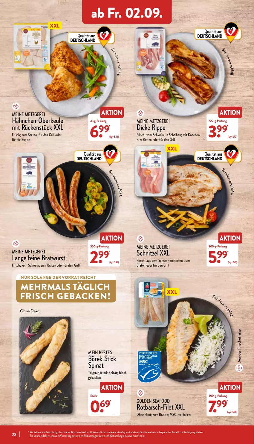 Aktueller Prospekt Aldi Nord - Aldi-Aktuell - von 29.08 bis 03.09.2022 - strona 28 - produkty: braten, bratwurst, filet, geback, gin, grill, Rotbarsch, schinken, schnitzel, schwein, schweine, spinat, suppe, Ti, wein, weine, wurst, ZTE