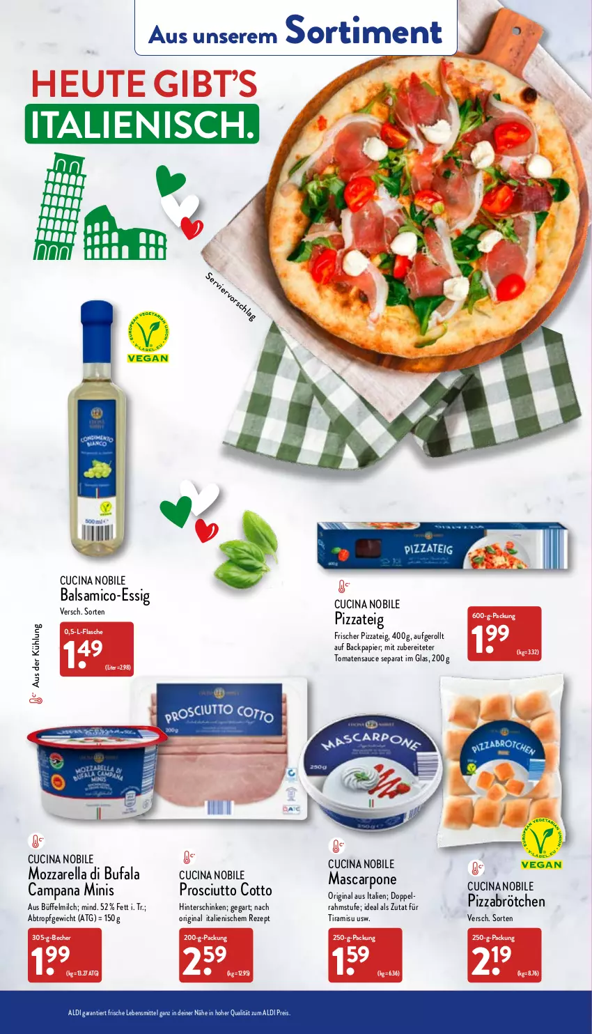 Aktueller Prospekt Aldi Nord - Aldi-Aktuell - von 29.08 bis 03.09.2022 - strona 33 - produkty: aldi, balsam, balsamico, Becher, brötchen, cin, di bufala, eis, essig, flasche, gin, Heu, hinterschinken, lebensmittel, mascarpone, milch, mozzarella, papier, pizza, Pizzateig, prosciutto, prosciutto cotto, reis, rel, rezept, sauce, schinken, Ti, tiramisu, tomate, tomaten, tomatensauce