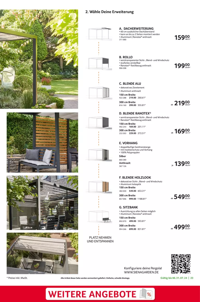 Aktueller Prospekt Selgros - Garten Exklusiv - von 29.02 bis 31.07.2024 - strona 23 - produkty: Bank, Brei, eis, elle, ente, erde, Gardinen, Holz, insektenschutz, reis, rel, rwe, sekt, siena, sitzbank, Ti, Windschutz