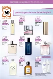 Gazetka promocyjna Mueller - Parfümerie Angebote - Gazetka - ważna od 29.01 do 29.01.2022 - strona 1 - produkty: angebot, angebote, bio, biotherm, body, bodylotion, boss, calvin klein, Eau de parfum, eau de toilette, eau de toilette 100 ml, eis, elle, gin, Joop!, Lotion, Müller, orange, parfum, reis, rel, teller, Ti