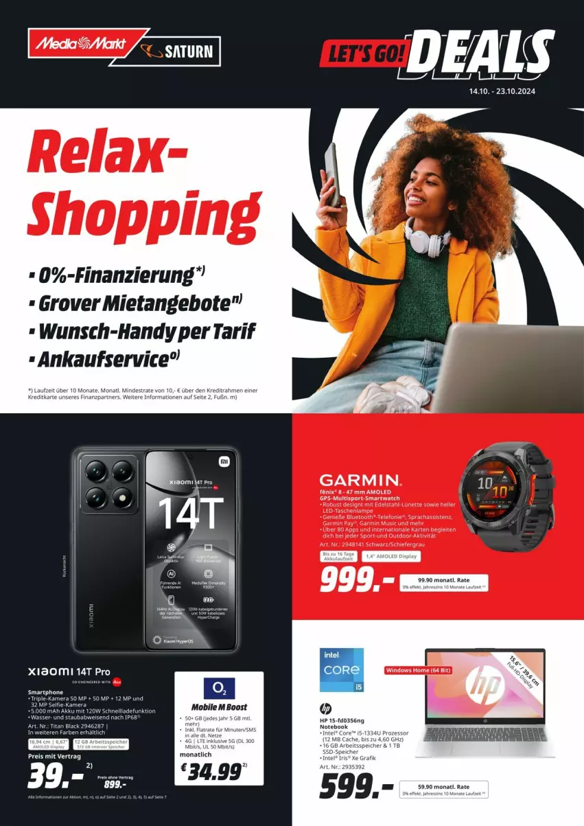 Aktueller Prospekt Saturn - Prospekte - von 14.10 bis 23.10.2024 - strona 1 - produkty: akku, angebot, angebote, garmin, Handy, rel, schnellladefunktion, Ti