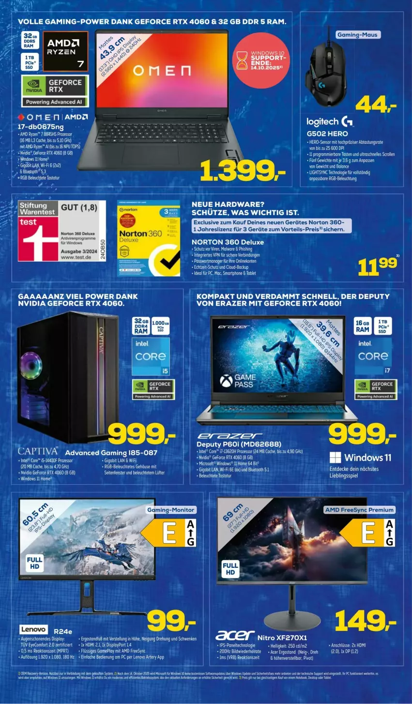 Aktueller Prospekt Euronics - Prospekte - von 04.06 bis 15.06.2025 - strona 3 - produkty: beef, beleuchtung, Berger, Cap, Elan, elle, geforce, hardware, hero, Intel, lenovo, Leuchte, nvidia, nvidia geforce, Razer, rtx, Schütze, Tastatur, tee, Ti