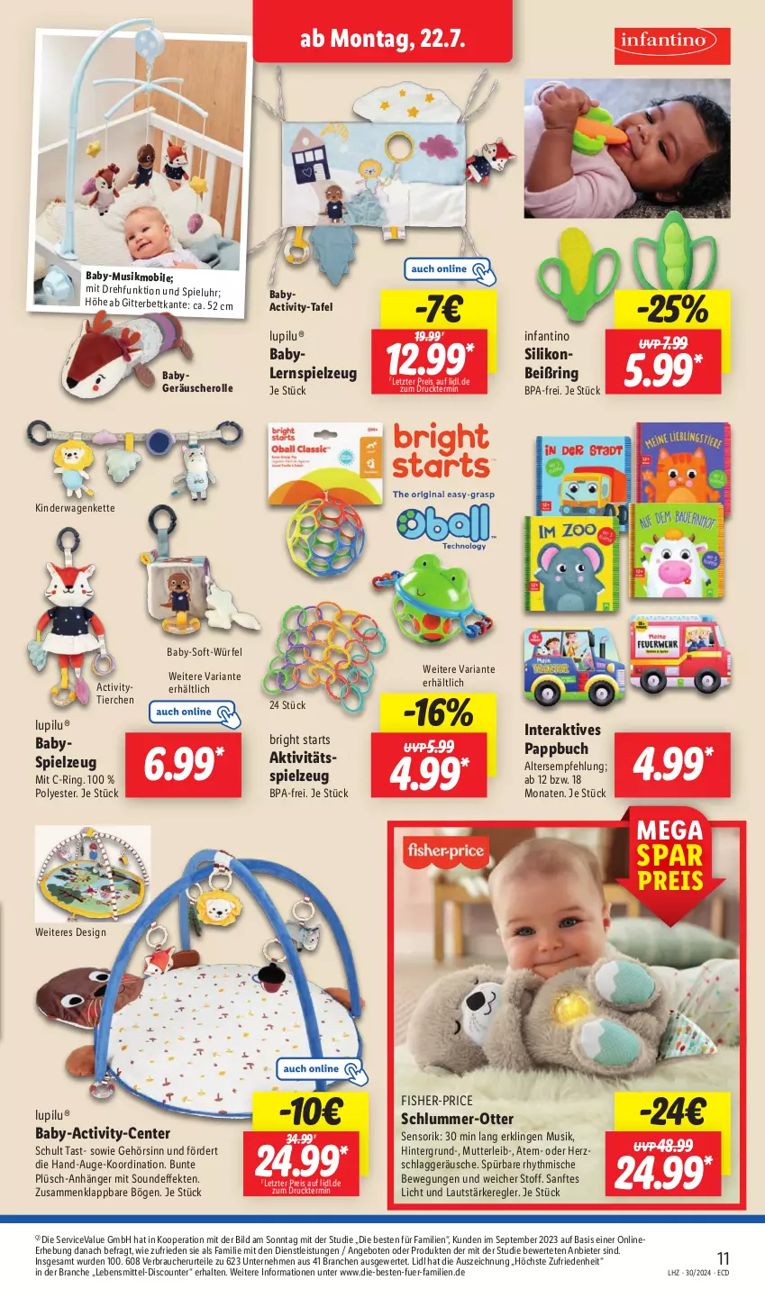 Aktueller Prospekt Lidl - Aktionsprospekt - von 22.07 bis 27.07.2024 - strona 19 - produkty: angebot, angebote, Anhänger, bett, buch, discount, eis, ente, hero, Kette, Kinder, Kinderwagen, lebensmittel, Lernspiel, lupilu, Plüsch, Rauch, reis, Ria, ring, spielzeug, Ti, uhr, würfel, ZTE