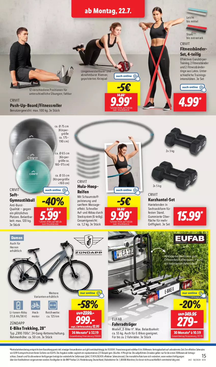 Aktueller Prospekt Lidl - Aktionsprospekt - von 22.07 bis 27.07.2024 - strona 23 - produkty: Abba, akku, asti, ball, Bau, crivit, dell, E-Bike, eimer, eis, elle, erde, eufab, Fahrrad, Kette, koffer, Mode, ndk, Push-up, reifen, reis, Ria, ring, Roller, Schal, Ti, ZTE