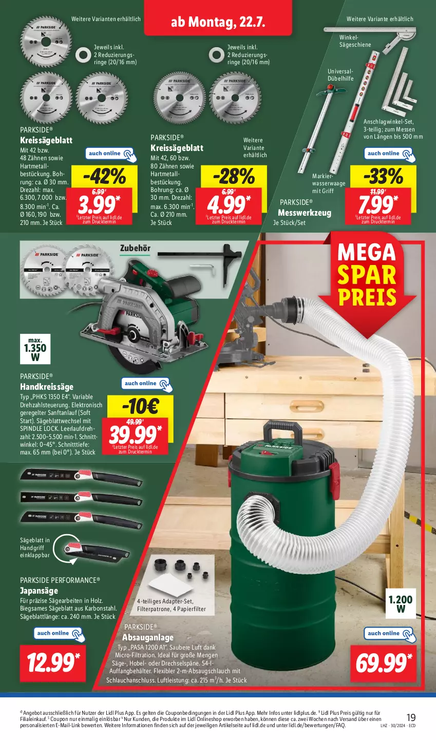 Aktueller Prospekt Lidl - Aktionsprospekt - von 22.07 bis 27.07.2024 - strona 29 - produkty: adapter, angebot, Behälter, coupon, eis, Elektro, Handkreissäge, Holz, Japansäge, ndk, papier, Parkside, Persona, reis, reiss, Ria, ring, säge, schlauch, Ti, Waage, wasser, werkzeug, ZTE