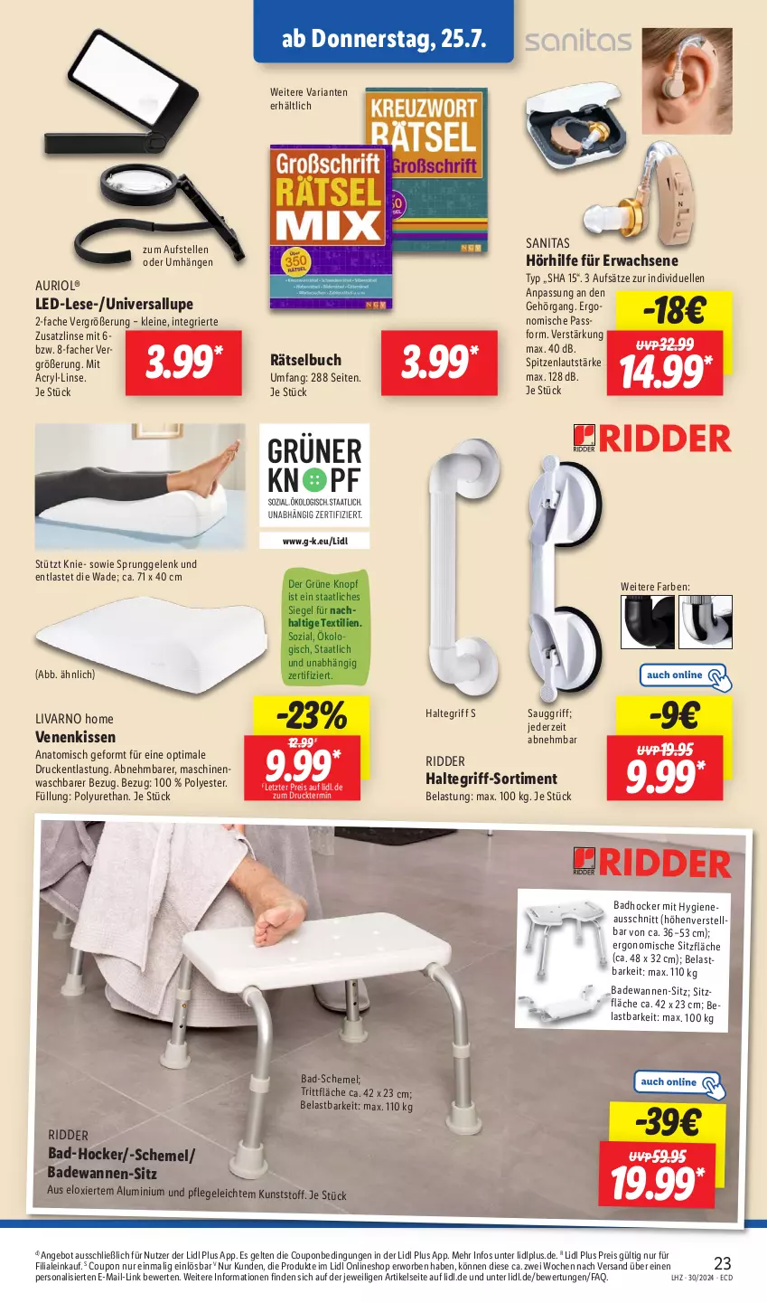 Aktueller Prospekt Lidl - Aktionsprospekt - von 22.07 bis 27.07.2024 - strona 33 - produkty: angebot, Bad, Badewanne, buch, coupon, eis, elle, hocker, kissen, leine, Persona, reis, Ria, Ti, Wanne, ZTE