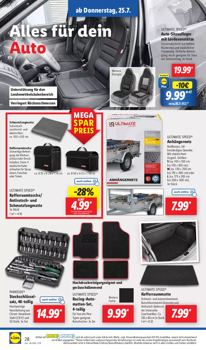 Aktueller Prospekt Lidl - Aktionsprospekt - von 22.07 bis 27.07.2024 - strona 40 - produkty: angebot, Anhänger, asti, auto, cin, dell, eis, elle, ente, Ergee, flasche, Halteschlaufe, hochdruckreiniger, koffer, Laufen, Mode, ndk, Parkside, reiniger, reis, ring, Schal, Schale, schmutzfangmatte, spee, Steckschlüsselsatz, Tasche, Ti, tisch, wasser, ZTE