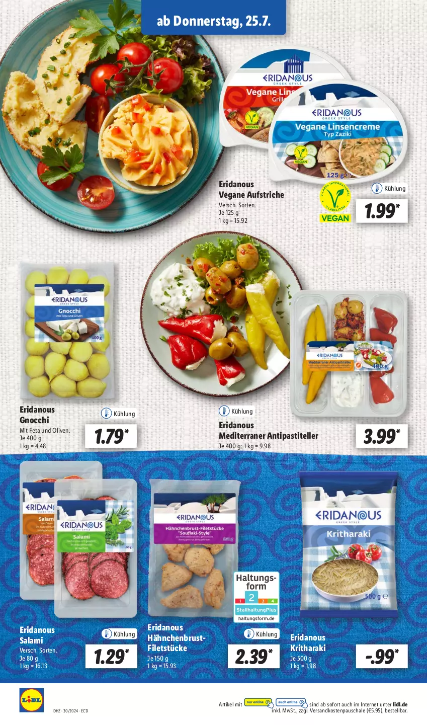 Aktueller Prospekt Lidl - Aktionsprospekt - von 22.07 bis 27.07.2024 - strona 46 - produkty: antipasti, asti, aufstrich, brustfilet, elle, feta, filet, filets, gnocchi, hähnchenbrust, hähnchenbrustfilet, ndk, olive, oliven, salami, Schal, Schale, teller, Ti