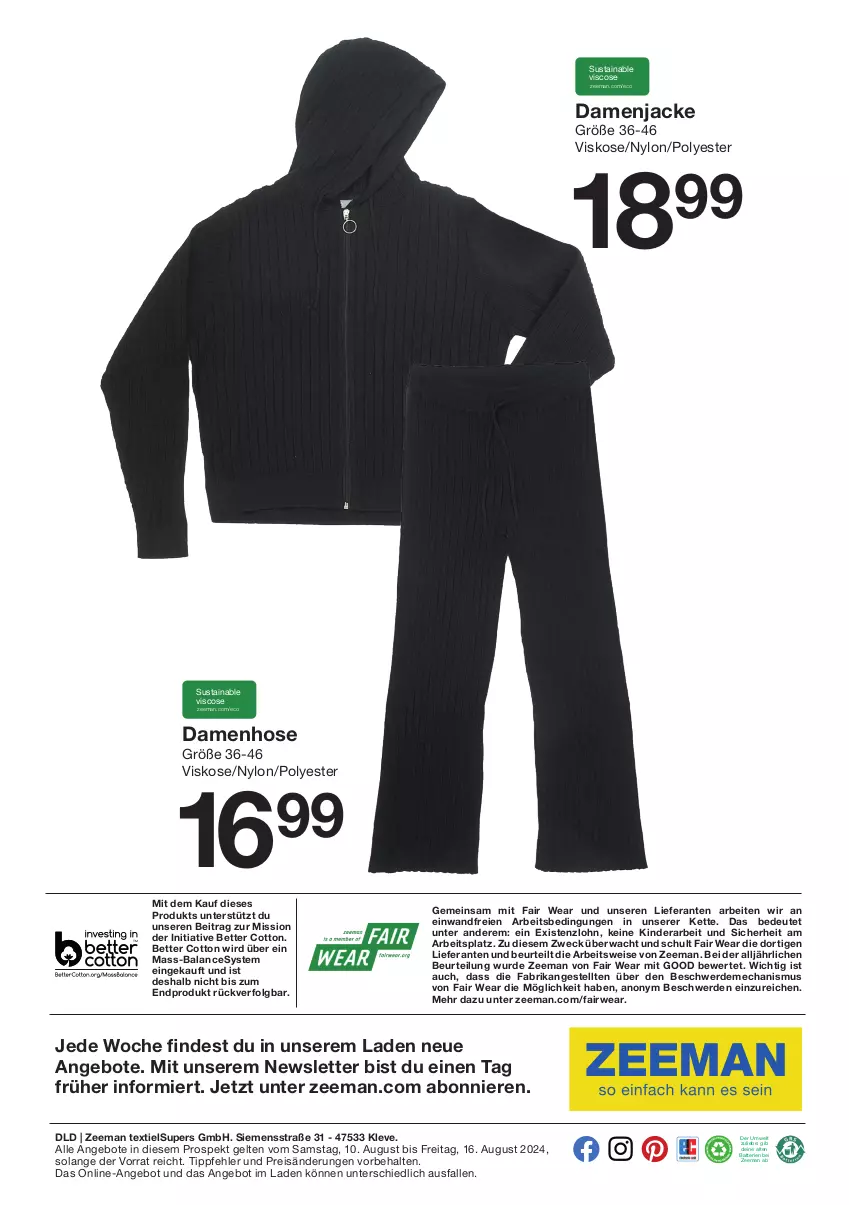 Aktueller Prospekt Zeeman - Prospekte - von 10.08 bis 16.08.2024 - strona 9 - produkty: angebot, angebote, batterie, batterien, bett, eis, erde, hose, Jacke, Kette, Kinder, LG, reis, rwe, siemens, Ti, weck