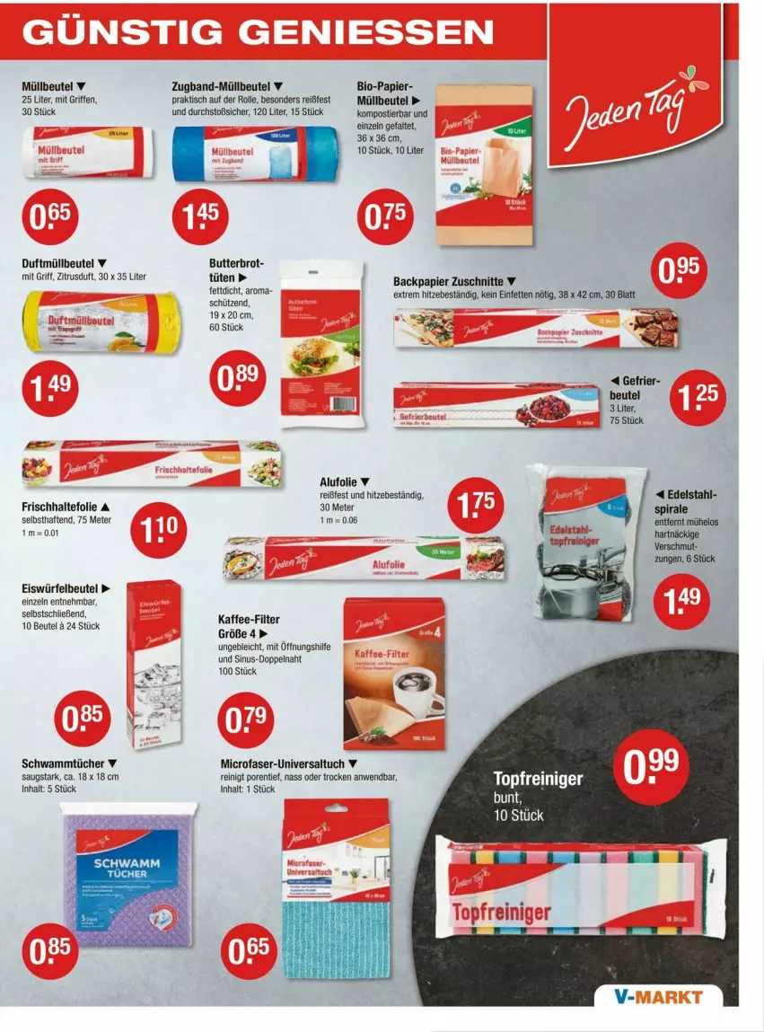 Aktueller Prospekt Vmarkt - Prospekte - von 07.08 bis 13.08.2025 - strona 13 - produkty: beutel, bio, brot, butter, edelstahl, eis, eiswürfel, frischhaltefolie, kaffee, müllbeutel, papier, reiniger, Schütze, schwamm, Stier, Ti, tisch, topf, tuc, tücher, Tüte, würfel
